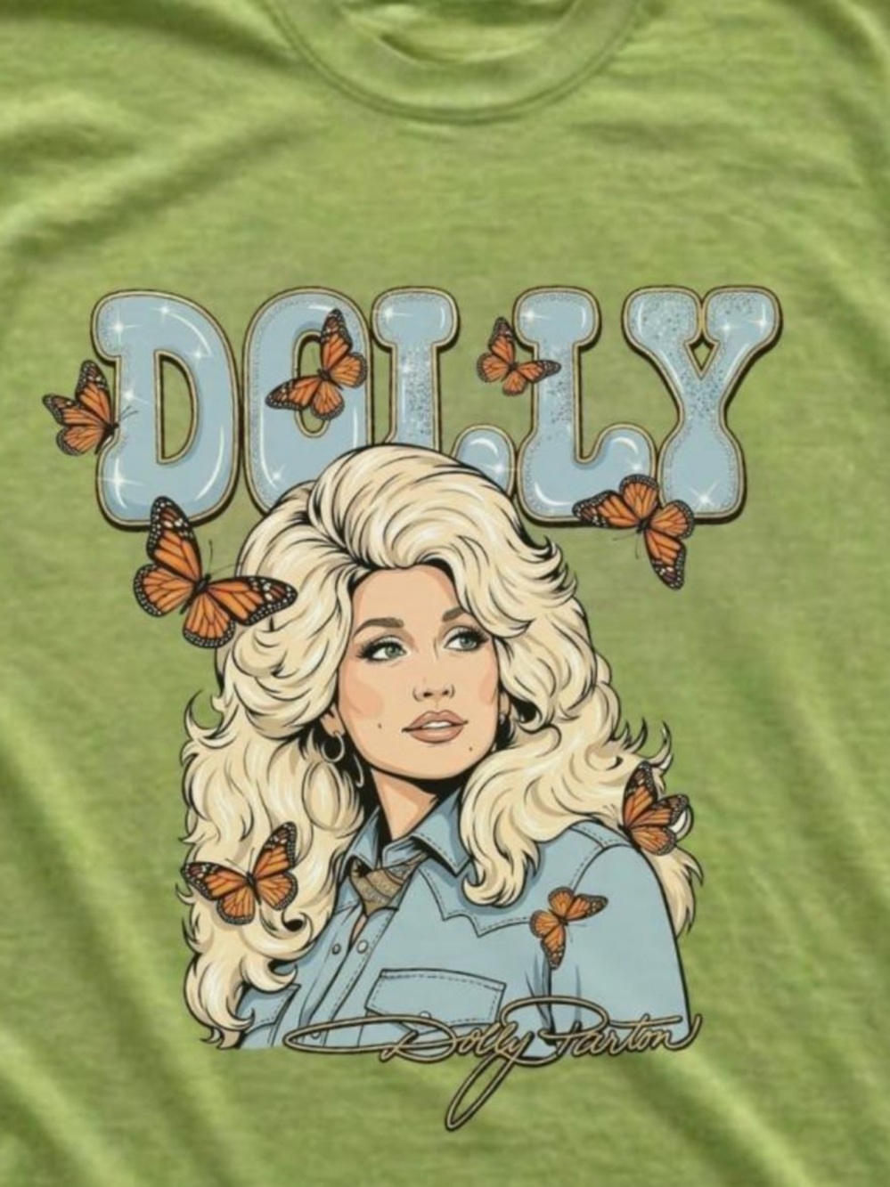 Kiwi Green Dolly Graphic Tee with Blue Print - Picture 2 of 4